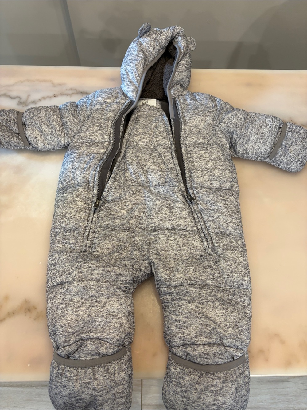 GAP Heather Gray Baby Fleece Hooded Snowsuit